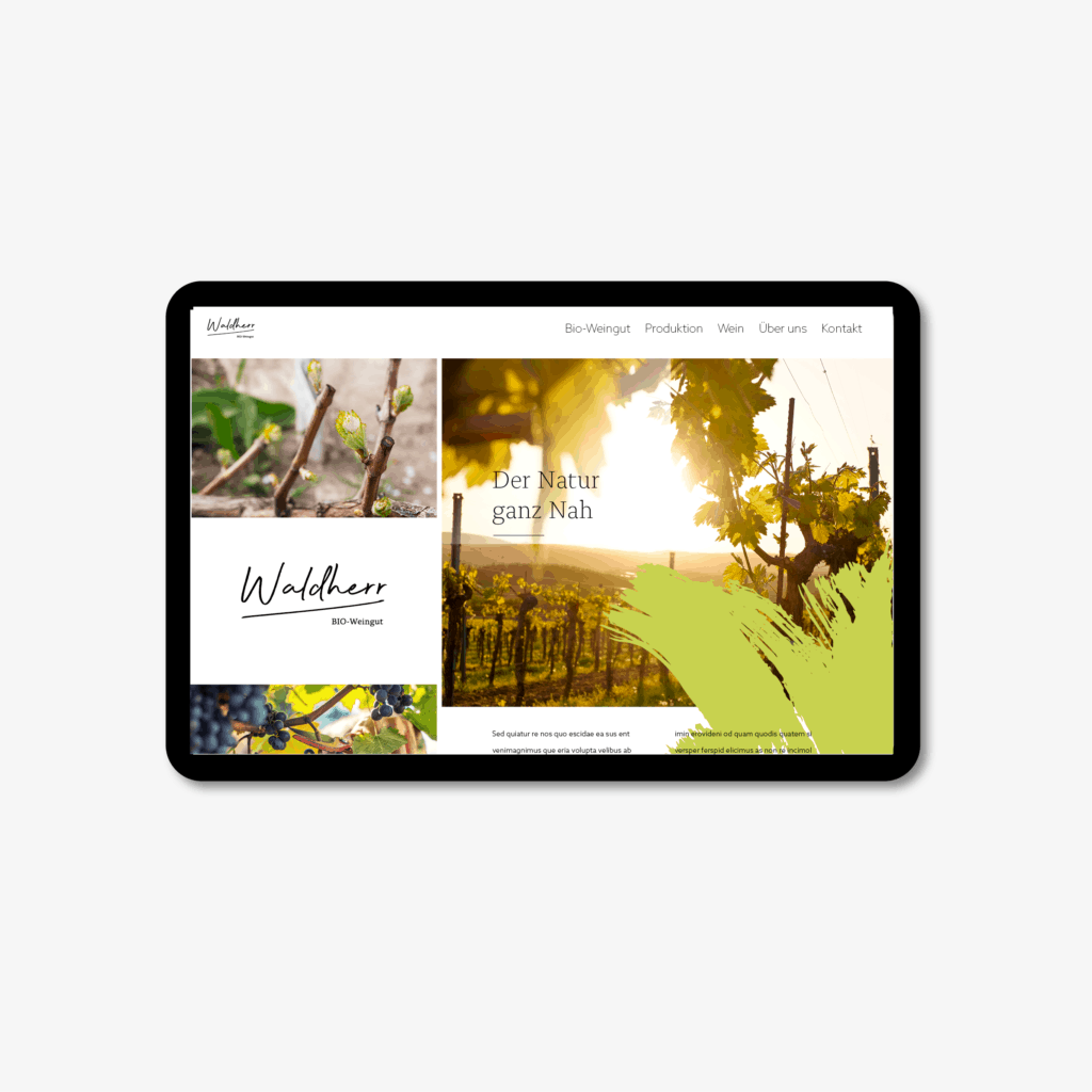 Website mit Weinlandschaft, Knospe, Logo